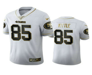 Men's San Francisco 49ers #85 George Kittle White 100th Season Golden Edition Jersey