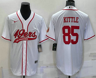 Men's San Francisco 49ers #85 George Kittle White With Patch Cool Base Stitched Baseball Jersey