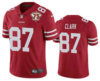 Men's San Francisco 49ers #87 Dwight Clark Red 75th Anniversary Patch 2021 Vapor Untouchable Stitched Nike Limited Jersey