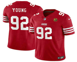 Men's San Francisco 49ers #92 Chase Young Red With John Madden Patch 2023 FUSE Vapor Limited Stitched Jersey