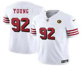 Men's San Francisco 49ers #92 Chase Young White John Madden Patch Red 2023 FUSE Color Rush Vapor Limited Jersey