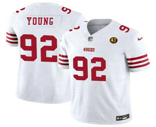 Men's San Francisco 49ers #92 Chase Young White With John Madden Patch 2023 FUSE Vapor Limited Stitched Jersey