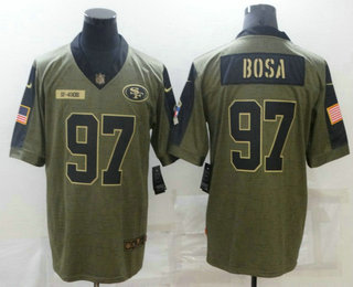 Men's San Francisco 49ers #97 Nick Bosa 2021 Olive Salute To Service Limited Stitched Jersey