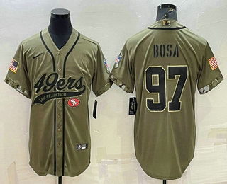 Men's San Francisco 49ers #97 Nick Bosa 2022 Olive Salute to Service Cool Base Stitched Baseball Jersey