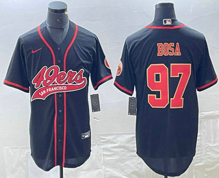 Men's San Francisco 49ers #97 Nick Bosa Black Red With Patch Cool Base Stitched Baseball Jersey