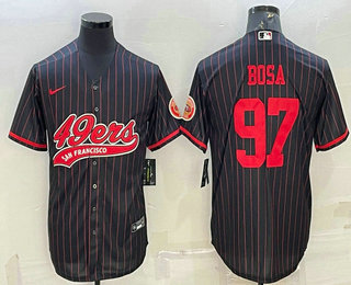 Men's San Francisco 49ers #97 Nick Bosa Black With Patch Cool Base Stitched Baseball Jersey