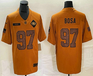 Men's San Francisco 49ers #97 Nick Bosa Brown 2023 Salute To Service Limited Stitched Jersey