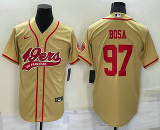 Men's San Francisco 49ers #97 Nick Bosa Gold Stitched Cool Base Nike Baseball Jersey