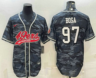 Men's San Francisco 49ers #97 Nick Bosa Grey Camo With Patch Cool Base Stitched Baseball Jersey