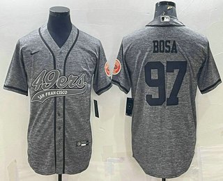 Men's San Francisco 49ers #97 Nick Bosa Grey Gridiron With Patch Cool Base Stitched Baseball Jersey