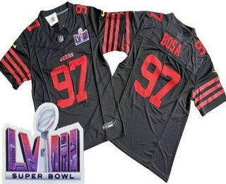 Men's San Francisco 49ers #97 Nick Bosa Limited Black FUSE LVIII Super Bowl Vapor Jersey