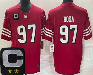 Men's San Francisco 49ers #97 Nick Bosa Limited Red Throwback C Patch FUSE Vapor Jersey