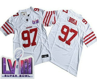 Men's San Francisco 49ers #97 Nick Bosa Limited White FUSE LVIII Super Bowl Vapor Jersey