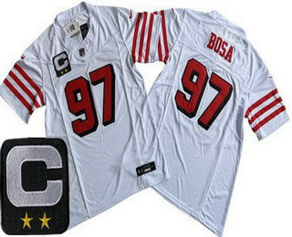 Men's San Francisco 49ers #97 Nick Bosa Limited White Throwback C Patch FUSE Vapor Jersey