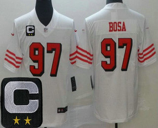 Men's San Francisco 49ers #97 Nick Bosa Limited White Throwback C Patch Vapor Jersey