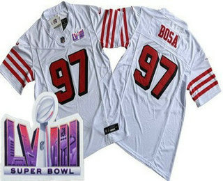 Men's San Francisco 49ers #97 Nick Bosa Limited White Throwback FUSE LVIII Super Bowl Vapor Jersey