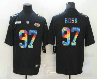 Men's San Francisco 49ers #97 Nick Bosa Multi-Color Black 2020 NFL Crucial Catch Vapor Untouchable Nike Limited Jersey