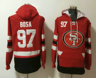 Men's San Francisco 49ers #97 Nick Bosa NEW Red Pocket Stitched NFL Pullover Hoodie