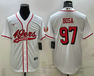 Men's San Francisco 49ers #97 Nick Bosa New White With Patch Cool Base Stitched Baseball Jersey