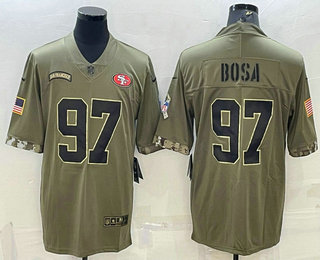 Men's San Francisco 49ers #97 Nick Bosa Olive 2022 Salute To Service Limited Stitched Jersey