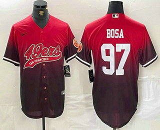 Men's San Francisco 49ers #97 Nick Bosa Red Black Stitched Baseball Jersey