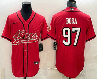 Men's San Francisco 49ers #97 Nick Bosa Red Color Rush With Patch Cool Base Stitched Baseball Jersey