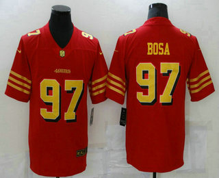 Men's San Francisco 49ers #97 Nick Bosa Red Gold 2021 Vapor Untouchable Stitched NFL Nike Limited Jersey