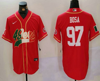 Men's San Francisco 49ers #97 Nick Bosa Red With Patch Cool Base Stitched Baseball Jersey