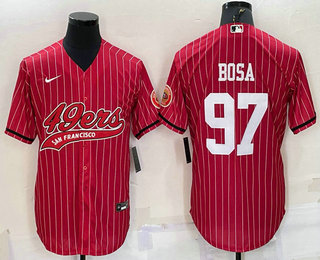 Men's San Francisco 49ers #97 Nick Bosa Red With Patch Cool Base Stitched Baseball Jersey