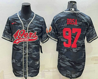 Men's San Francisco 49ers #97 Nike Bosa Grey Camo With Patch Cool Base Stitched Baseball Jersey