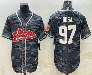 Men's San Francisco 49ers #97 Nike Bosa White Name Grey Camo With Patch Cool Base Stitched Baseball Jersey