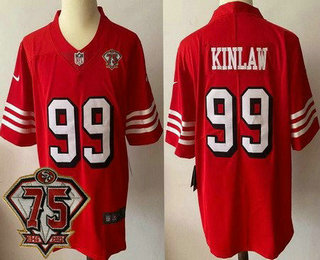 Men's San Francisco 49ers #99 Javon Kinlaw Red 75th 2021 Color Rush Vapor Untouchable Limited Jersey