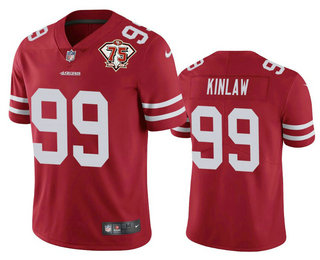 Men's San Francisco 49ers #99 Javon Kinlaw Red 75th Anniversary Patch 2021 Vapor Untouchable Stitched Nike Limited Jersey