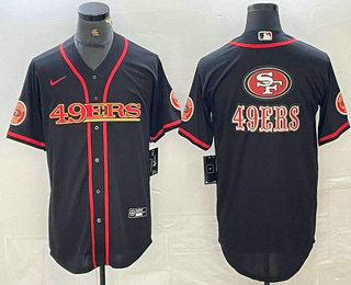 Men's San Francisco 49ers Big Logo Black Red Cool Base Stitched 2023 Baseball Jersey 13