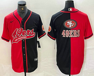 Men's San Francisco 49ers Big Logo Red Black Two Tone Stitched Baseball Jersey 11