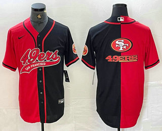 Men's San Francisco 49ers Big Logo Red Black Two Tone Stitched Baseball Jersey 12