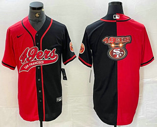 Men's San Francisco 49ers Big Logo Red Black Two Tone Stitched Baseball Jersey 13