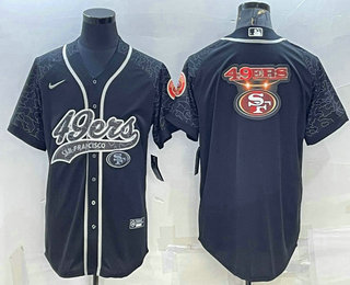 Men's San Francisco 49ers Black Reflective Team Big Logo With Patch Cool Base Stitched Baseball Jersey