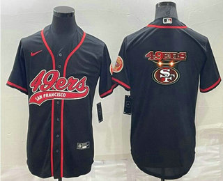 Men's San Francisco 49ers Black Team Big Logo With Patch Cool Base Stitched Baseball Jersey