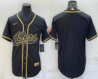 Men's San Francisco 49ers Blank Black Gold With Patch Cool Base Stitched Baseball Jersey