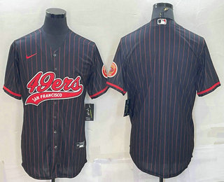 Men's San Francisco 49ers Blank Black Pinstripe With Patch Cool Base Stitched Baseball Jersey