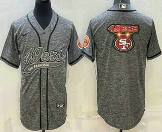 Men's San Francisco 49ers Blank Limited Gray Gridiron Team Logo Baseball Jersey