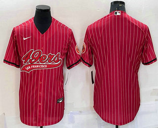 Men's San Francisco 49ers Blank Red Pinstripe With Patch Cool Base Stitched Baseball Jersey