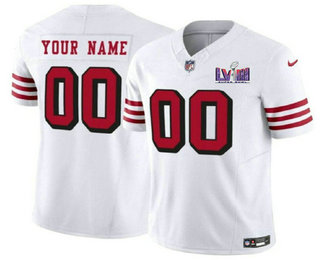 Men's San Francisco 49ers Custom New White 2024 FUSE Super Bowl LVIII Patch Vapor Limited Stitched Jersey