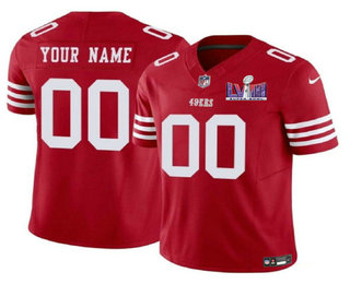 Men's San Francisco 49ers Custom Red 2024 FUSE Super Bowl LVIII Patch Vapor Limited Stitched Jersey