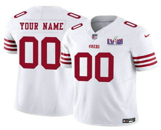 Men's San Francisco 49ers Custom White 2024 FUSE Super Bowl LVIII Patch Vapor Limited Stitched Jersey