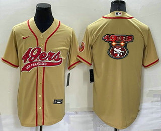 Men's San Francisco 49ers Gold Team Big Logo With Patch Cool Base Stitched Baseball Jersey