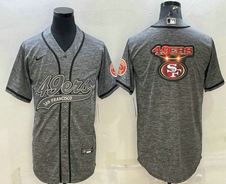 Men's San Francisco 49ers Grey Team Big Logo With Patch Cool Base Stitched Baseball Jersey