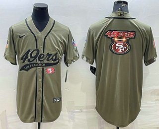 Men's San Francisco 49ers Olive Salute to Service Team Big Logo Cool Base Stitched Baseball Jersey