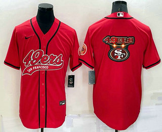 Men's San Francisco 49ers Red Team Big Logo With Patch Cool Base Stitched Baseball Jersey